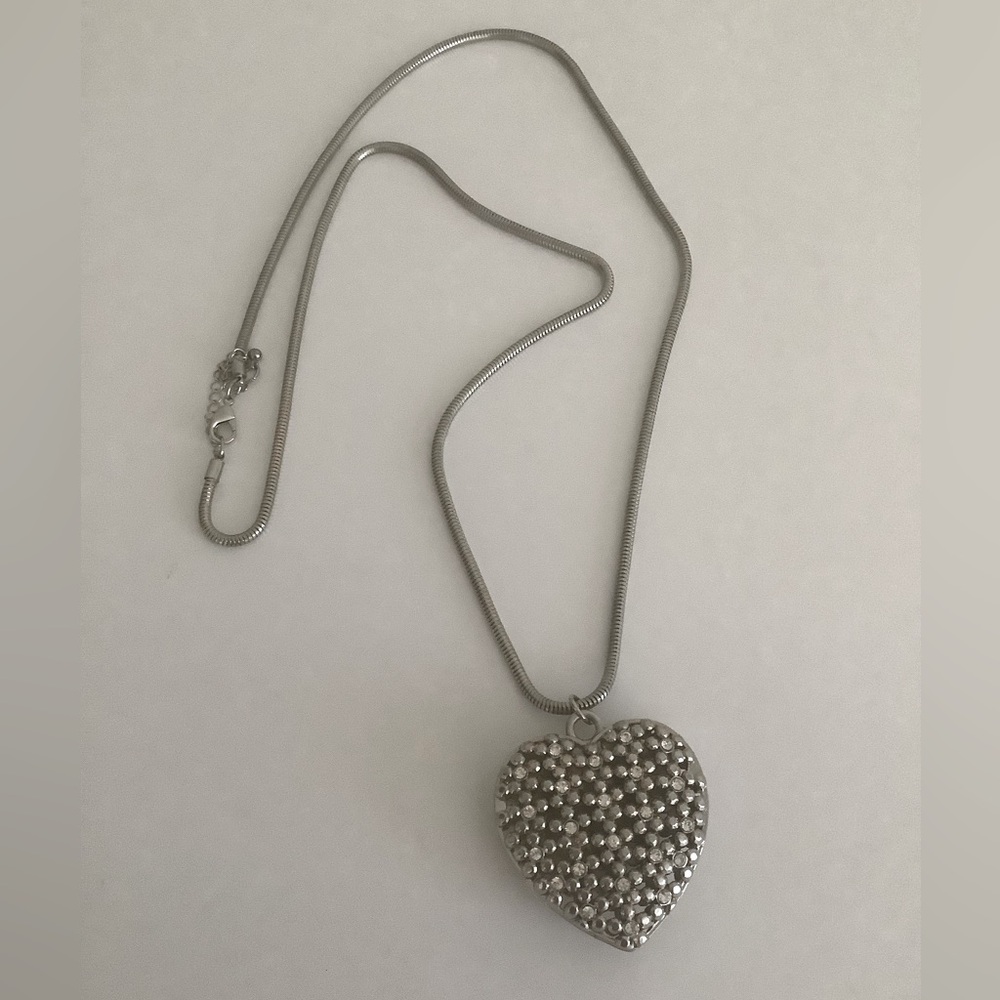 Large Silver Heart Pendant Necklace